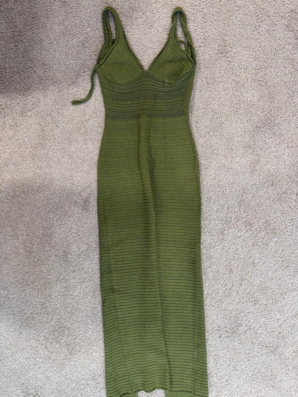 Olive Green Ribbed Knit Maxi Skirt